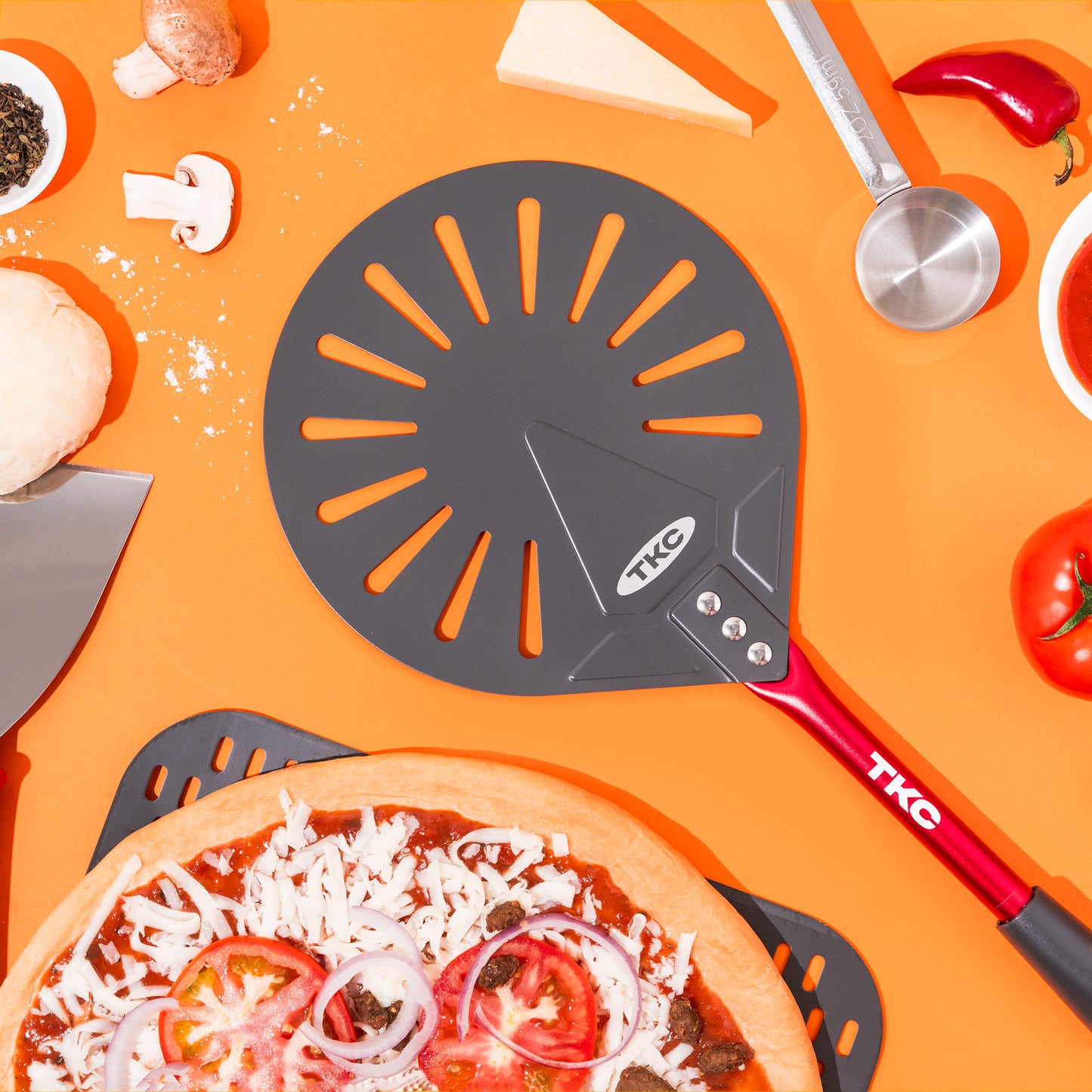 9" Perforated Pizza Peel | Red and Gray