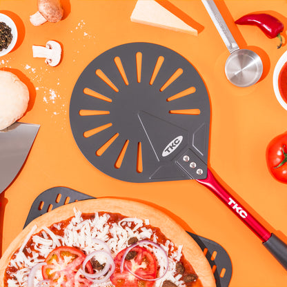 9" Perforated Pizza Peel | Red and Gray