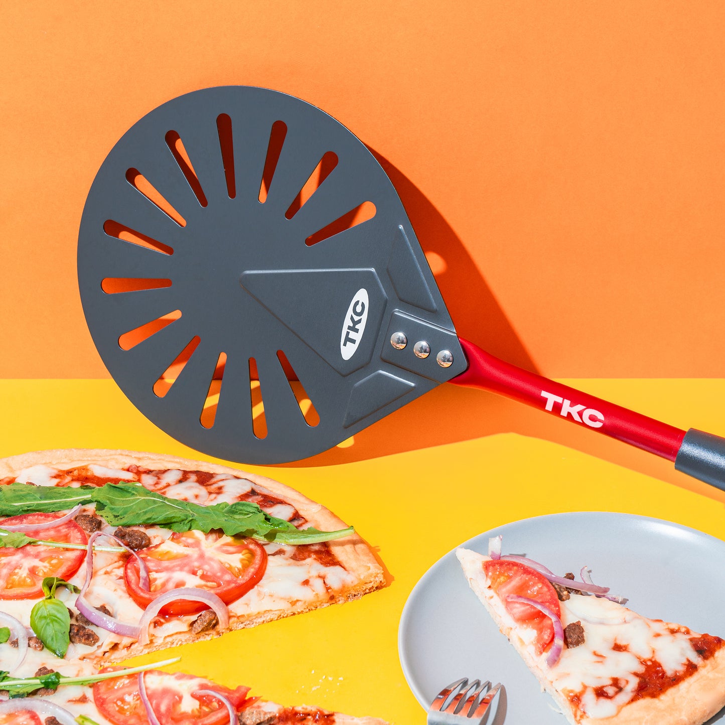 9" Perforated Pizza Peel | Red and Gray