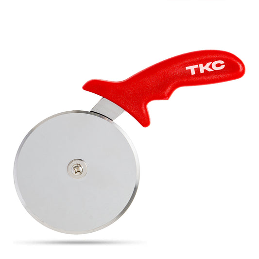 TKC Kitchen Premium Pizza Cutter - Durable Stainless Steel Pizza Cutter Wheel - Easy-to-Clean, Easy-to-Use Pizza Slicer - Super Sharp with Non-Slip Handle - Dishwasher Safe Pizza Wheel (Red)